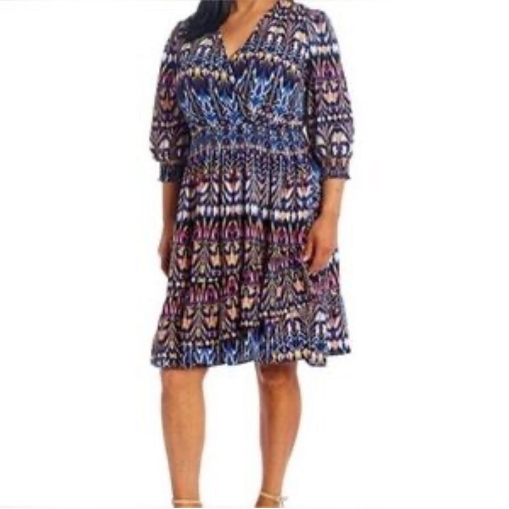 Maison Tara Size 24 W Teal Berry Floral Dress  Smocked  Half Sleeve $108 I-20